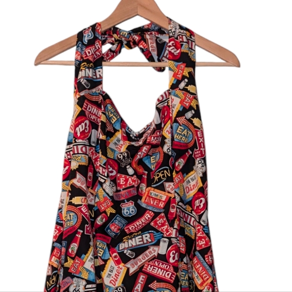 Dollz & Dames Rockabilly Diner Halter Fit & Flare A Line Skater Mini Dress XL - Picture 3 of 8